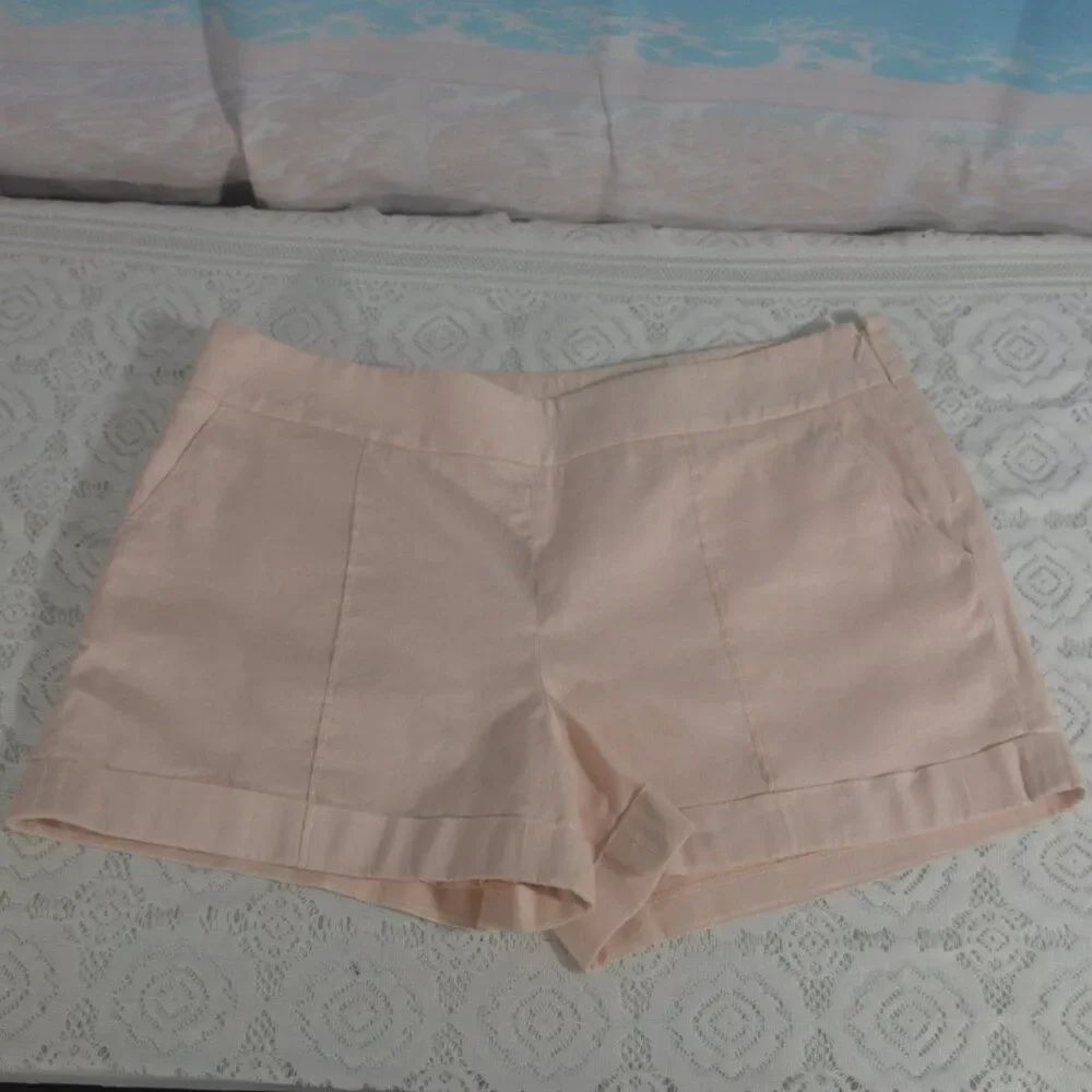 LOFT Marissa Blush Pink Linen Blend Cuffed Shorts Size 14